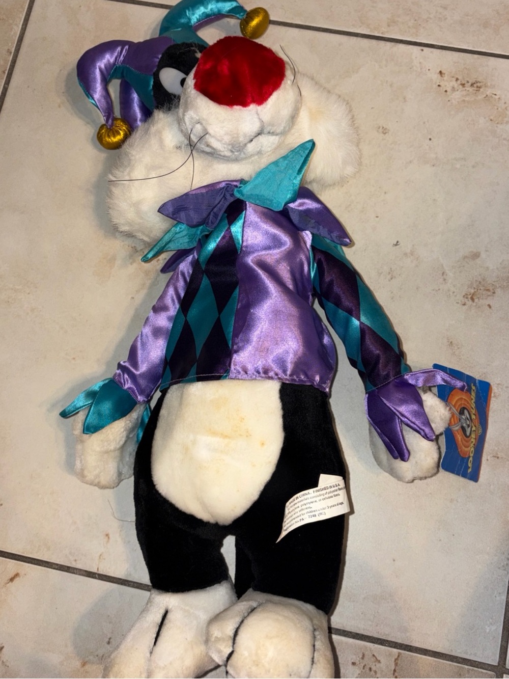 Vintage SYLVESTER in Jester Large Plush Stuffed 23" ACE Looney Tunes With Tag